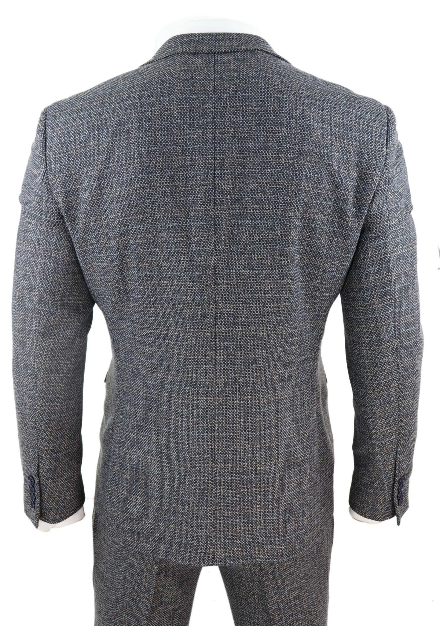 Terno masculino de tweed xadrez de 3 peças - Azul marinho
