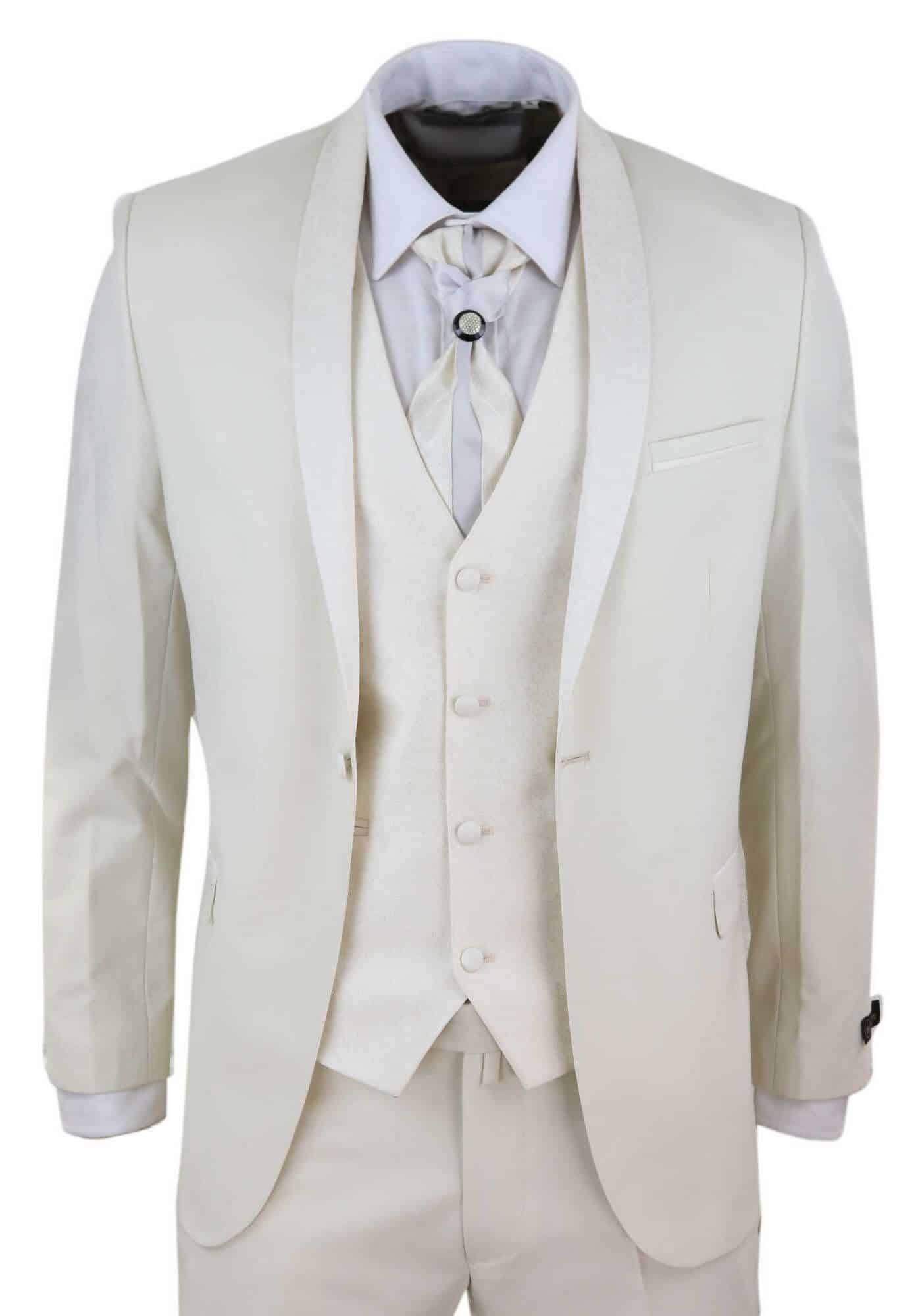 Terno masculino de 4 peças com lapela xale - Creme