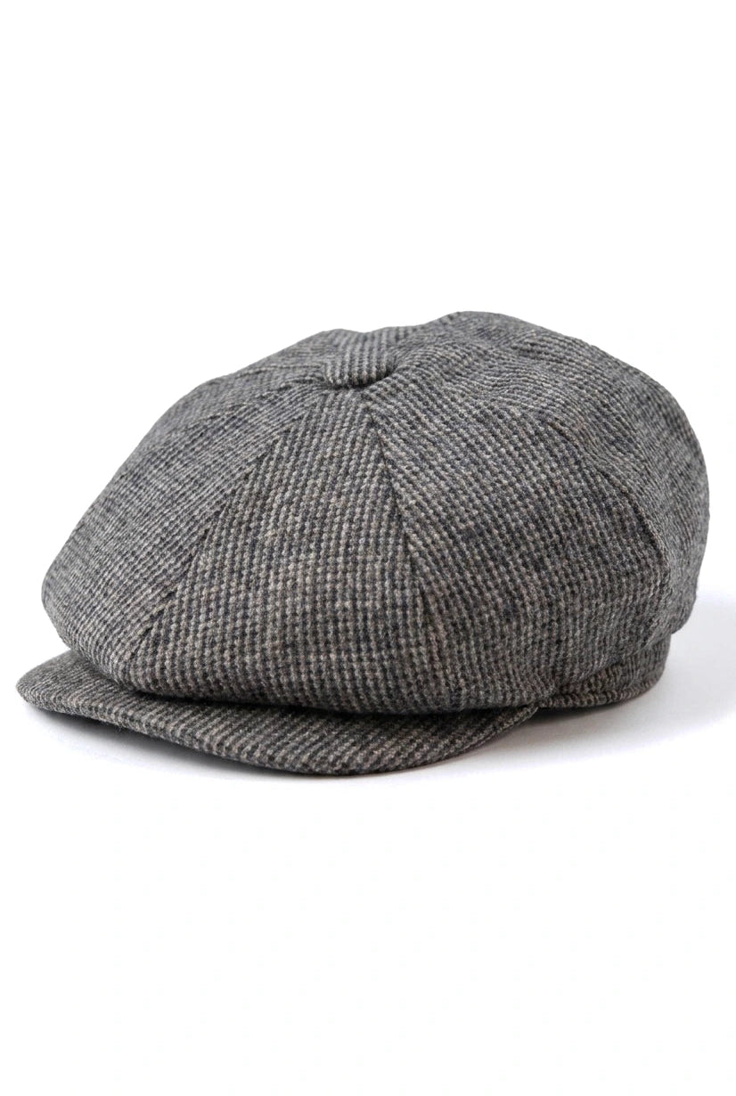 Chapéu masculino Razor Baker Boy de 8 painéis em lã tweed, modelo Shelby Newsboy, cor cinza.