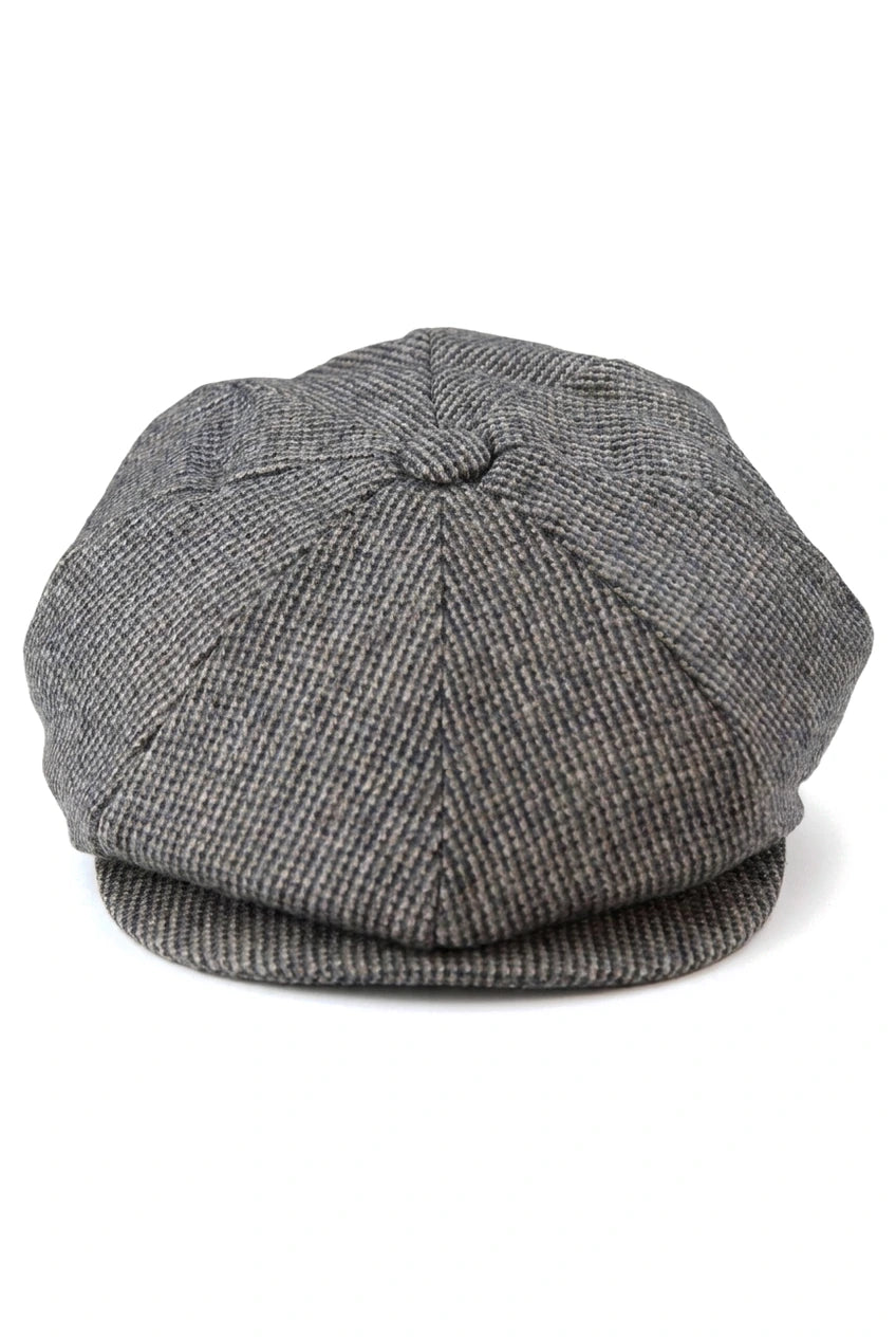 Chapéu masculino Razor Baker Boy de 8 painéis em lã tweed, modelo Shelby Newsboy, cor cinza.