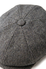 Chapéu masculino Razor Baker Boy de 8 painéis em lã tweed, modelo Shelby Newsboy, cor cinza.