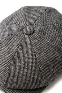 Chapéu masculino Razor Baker Boy de 8 painéis em lã tweed, modelo Shelby Newsboy, cor cinza.