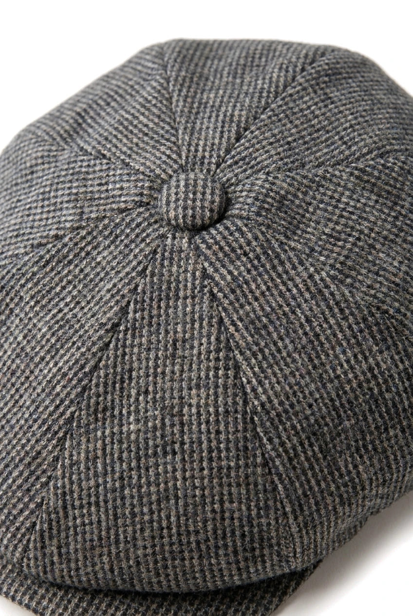 Chapéu masculino Razor Baker Boy de 8 painéis em lã tweed, modelo Shelby Newsboy, cor cinza.