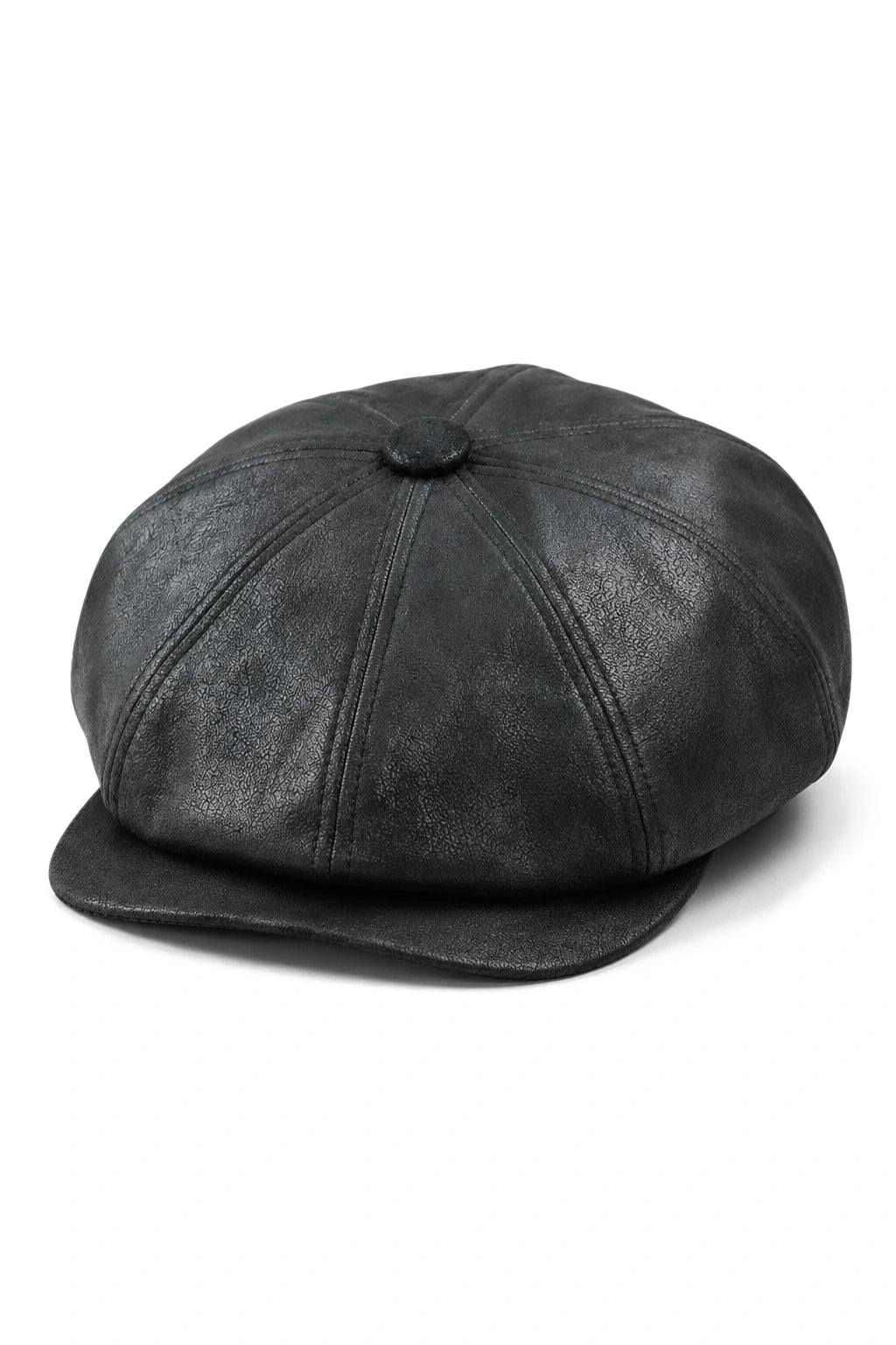 Chapéu masculino Razor Baker Boy de 8 painéis em couro PU, estilo jornaleiro, preto.