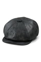 Chapéu masculino Razor Baker Boy de 8 painéis em couro PU, estilo jornaleiro, preto.