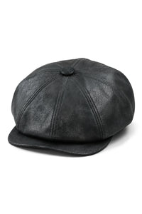 Chapéu masculino Razor Baker Boy de 8 painéis em couro PU, estilo jornaleiro, preto.