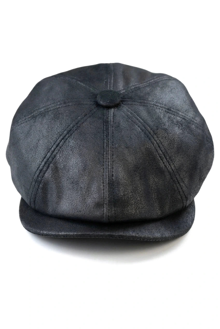 Chapéu masculino Razor Baker Boy de 8 painéis em couro PU, estilo jornaleiro, preto.