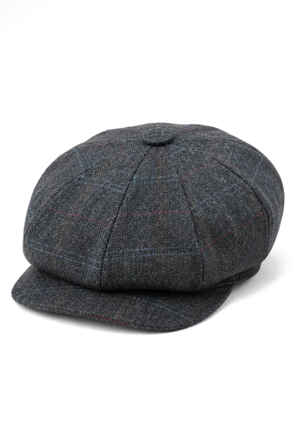 Chapéu masculino Razor Baker Boy de 8 painéis em lã tweed, estilo jornaleiro.