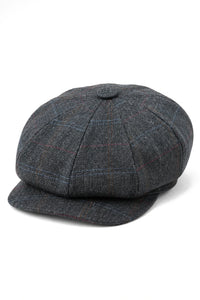Chapéu masculino Razor Baker Boy de 8 painéis em lã tweed, estilo jornaleiro.