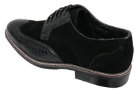 Sapatos Brogue Gatsby Vintage Masculinos em Camurça Preta e Marrom com Detalhe de Pele de Cobra
