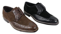 Sapatos Brogue Gatsby Vintage Masculinos em Camurça Preta e Marrom com Detalhe de Pele de Cobra
