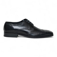 Sapatos Brogue Clássicos Masculinos de Couro Preto com Cadarço