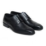 Sapatos Brogue Clássicos Masculinos de Couro Preto com Cadarço