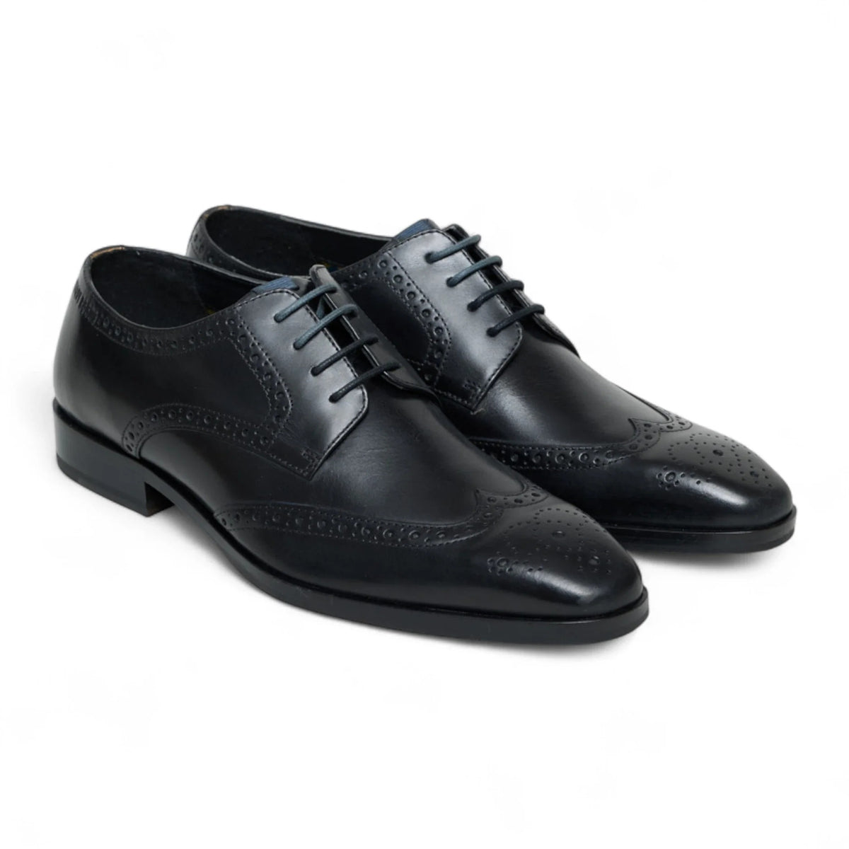 Sapatos Brogue Clássicos Masculinos de Couro Preto com Cadarço