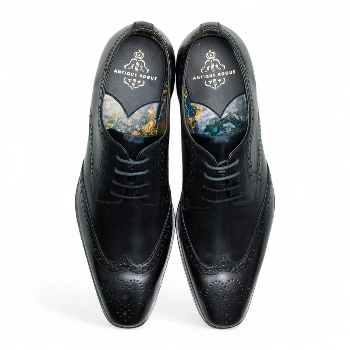 Sapatos Brogue Clássicos Masculinos de Couro Preto com Cadarço