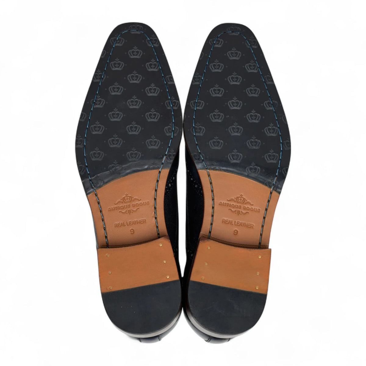 Sapatos Brogue Clássicos Masculinos de Couro Preto com Cadarço