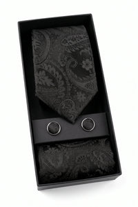 Conjunto de presente com gravata preta paisley para homem