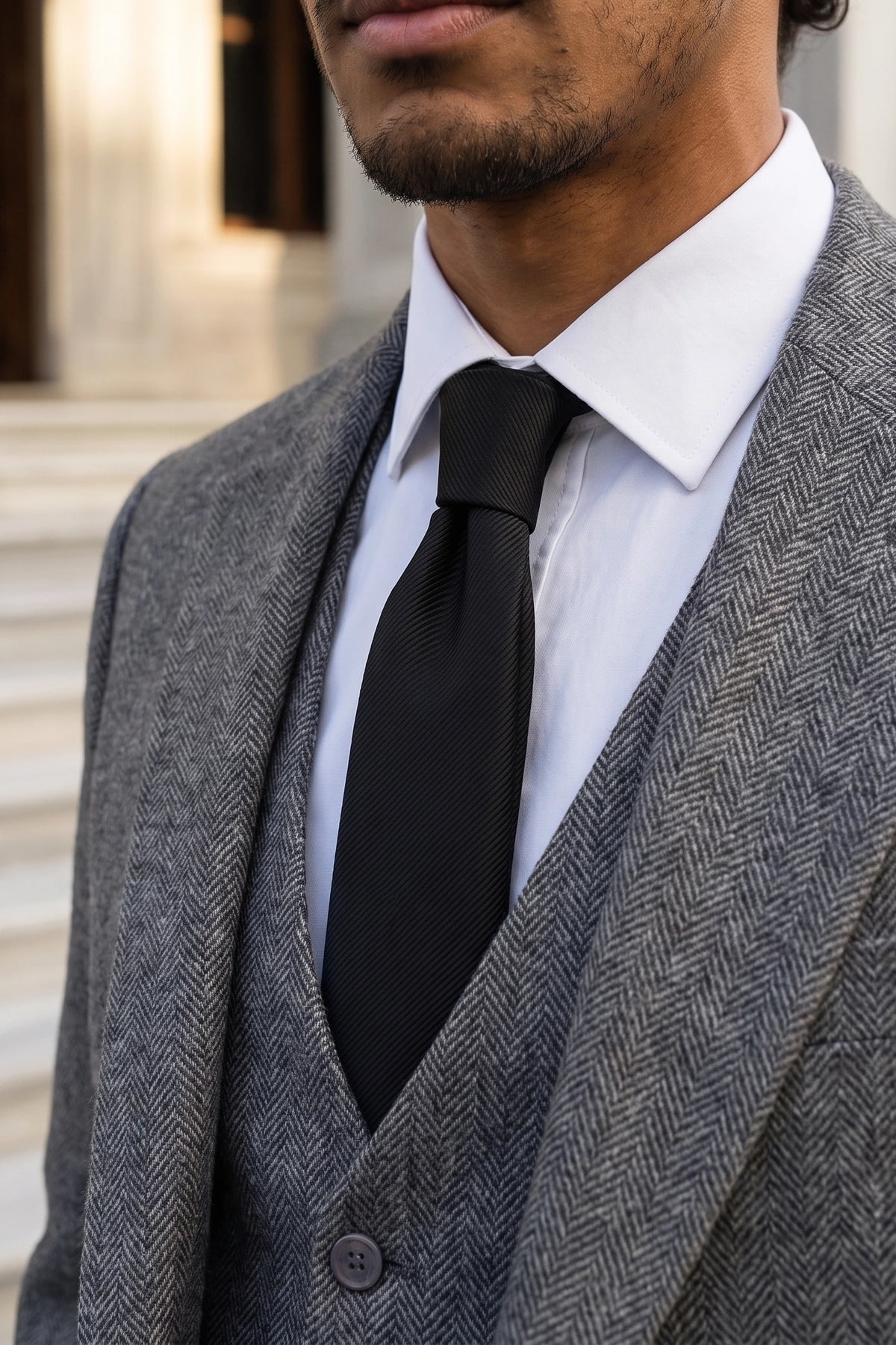 Gravata masculina preta lisa e fina