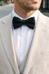 Gravata borboleta masculina preta de tweed
