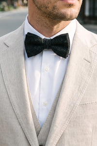 Gravata borboleta masculina preta de tweed