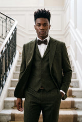 Gravata borboleta masculina preta em tweed e mistura de lã.