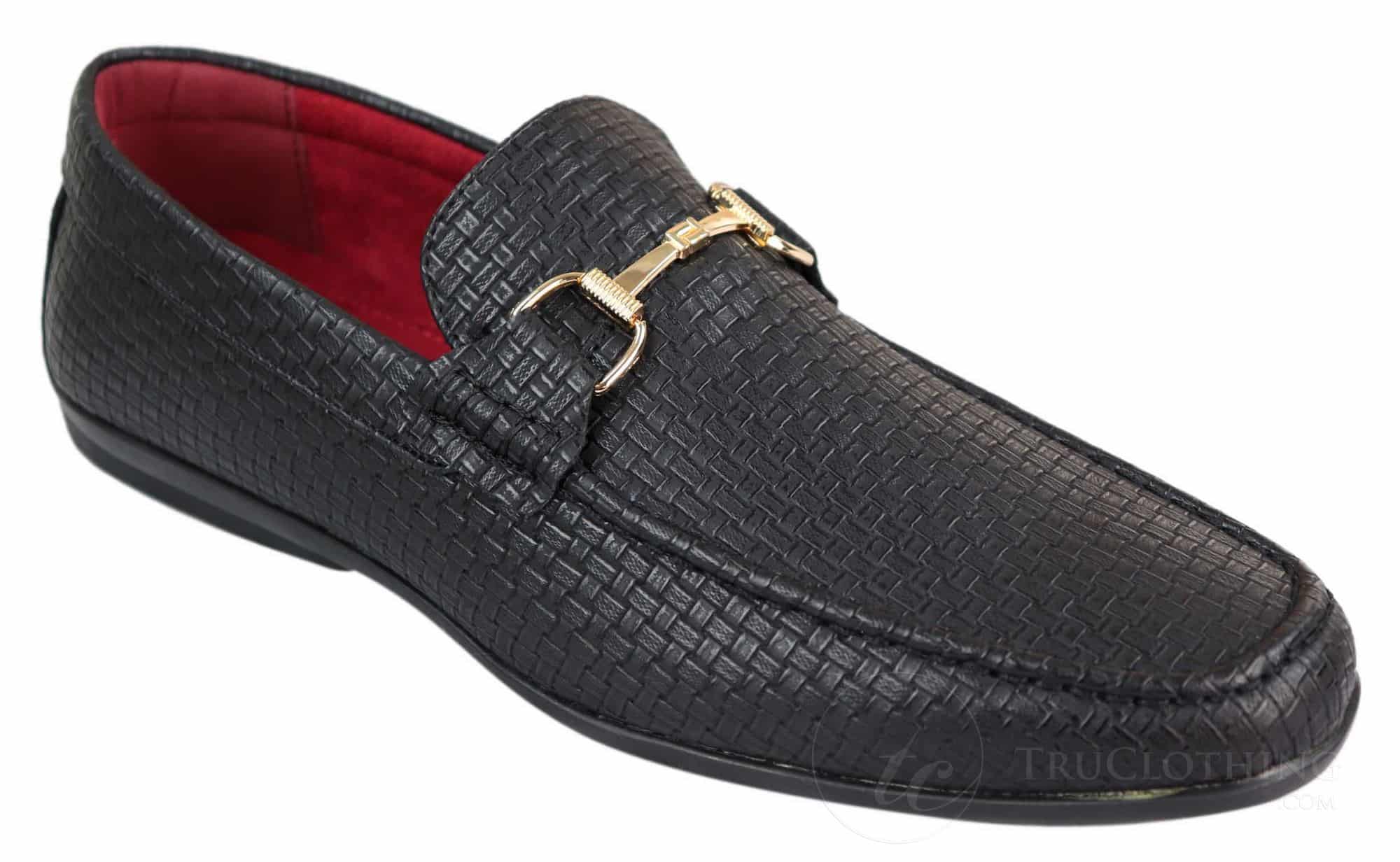 Mocassins masculinos em couro PU trançado preto
