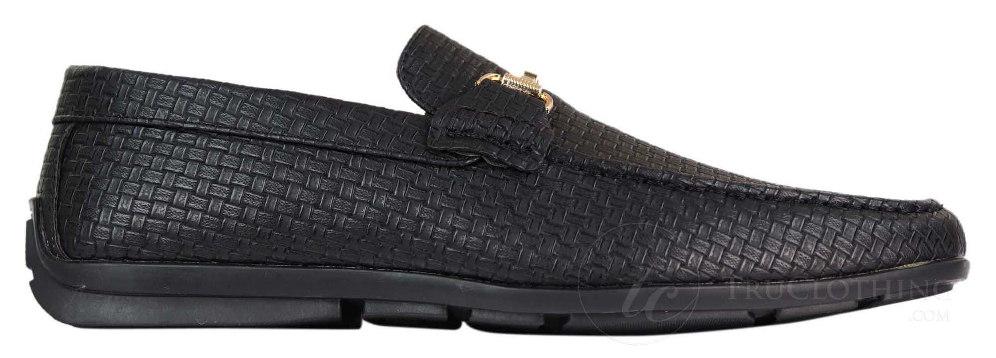 Mocassins masculinos em couro PU trançado preto