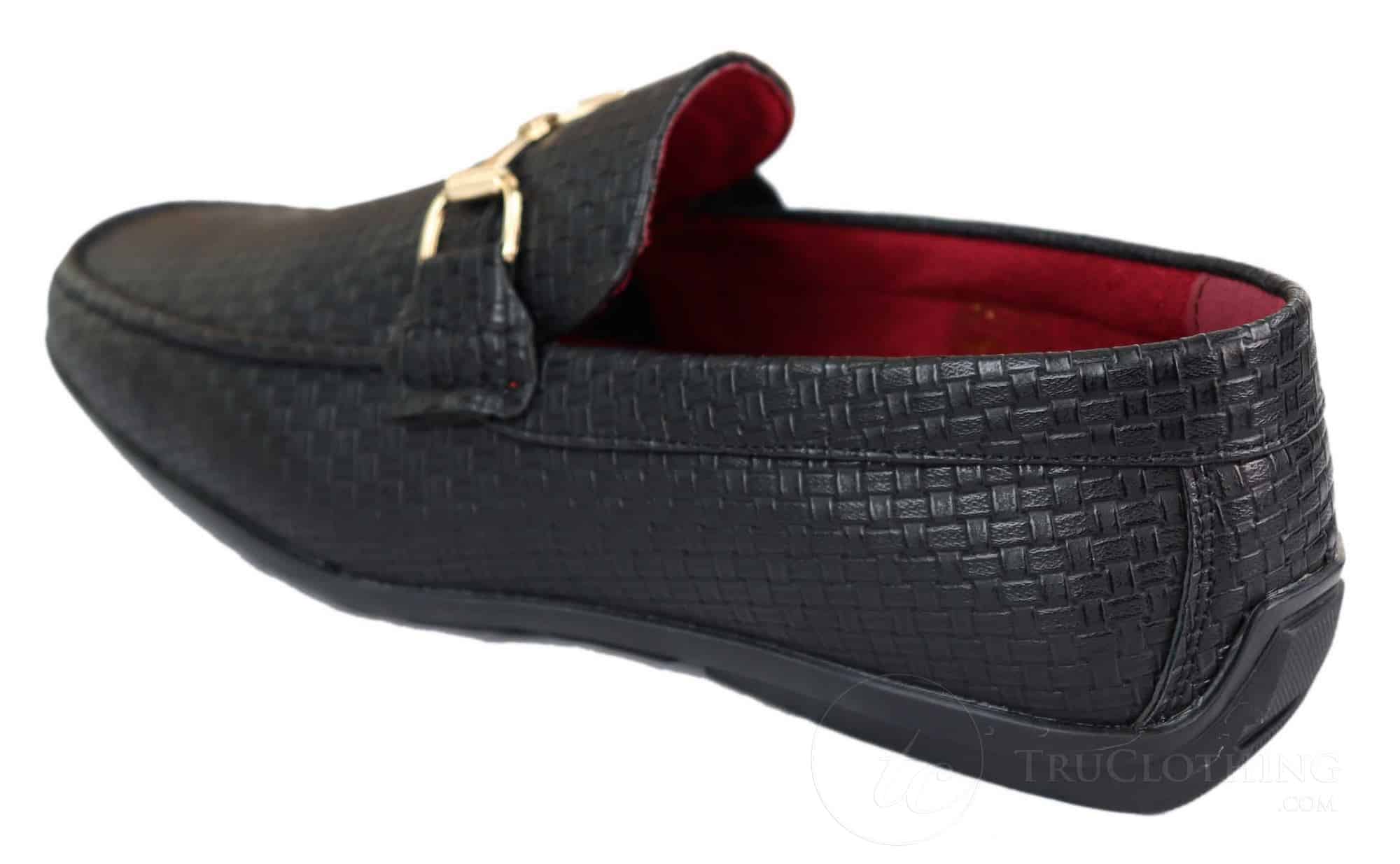 Mocassins masculinos em couro PU trançado preto