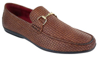 Mocassins masculinos em couro PU trançado preto