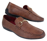 Mocassins masculinos em couro PU trançado preto