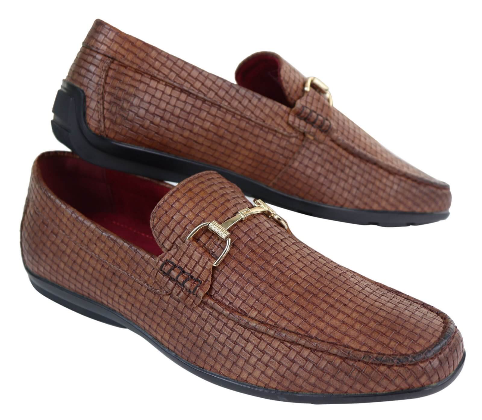 Mocassins masculinos em couro PU trançado preto
