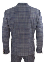 Terno masculino xadrez azul e cinza de 3 peças
