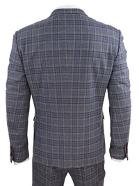 Terno masculino xadrez azul e cinza de 3 peças