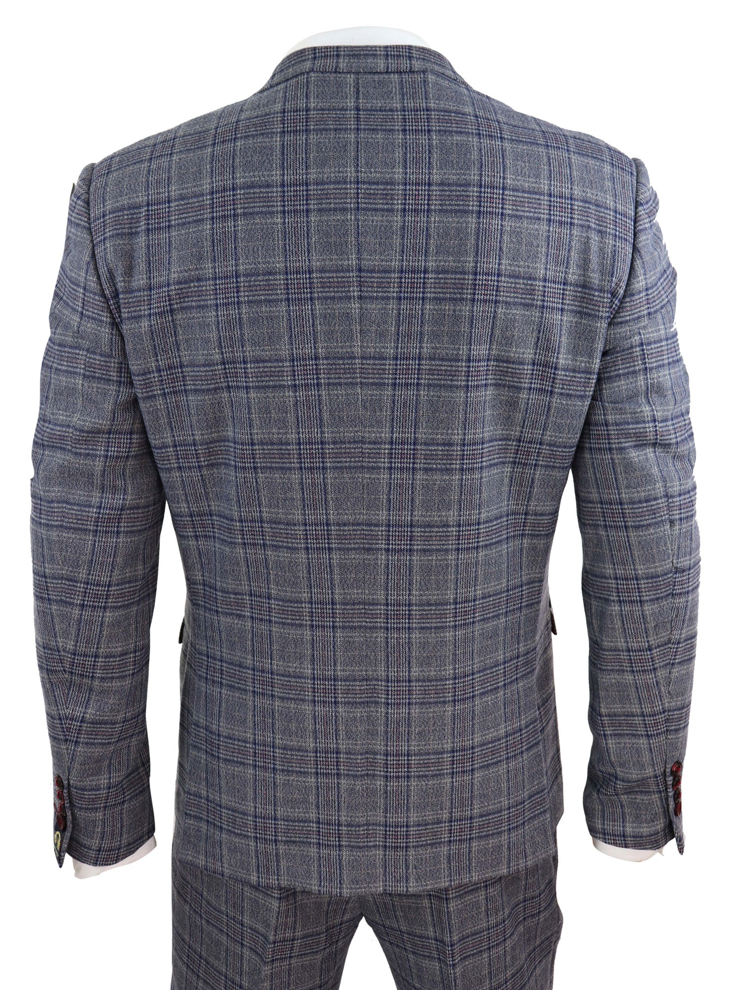 Terno masculino xadrez azul e cinza de 3 peças