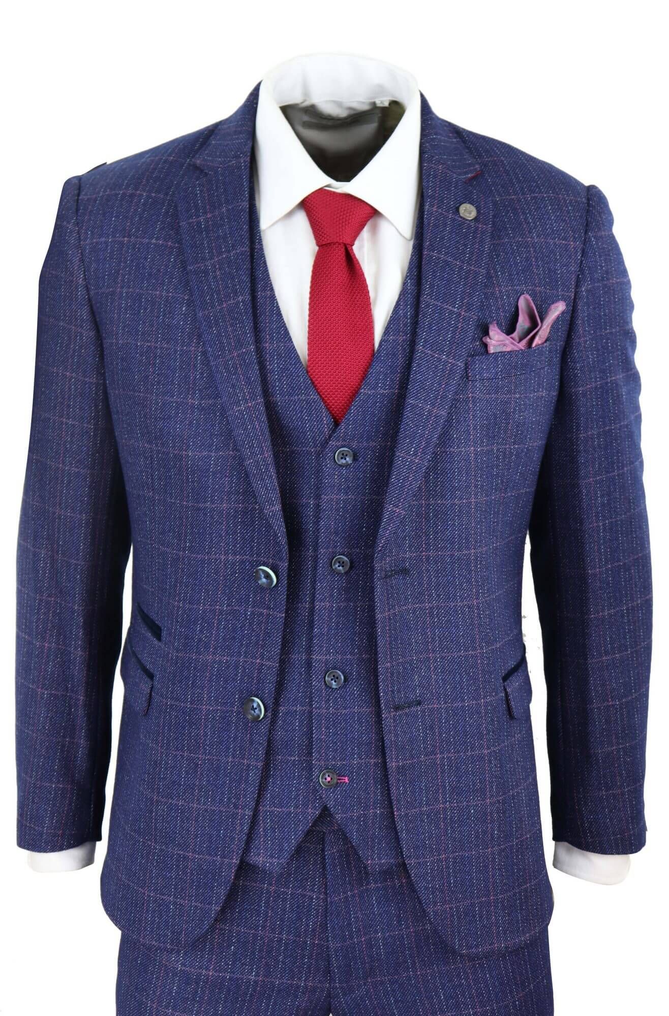 Terno masculino de 3 peças xadrez azul e roxo