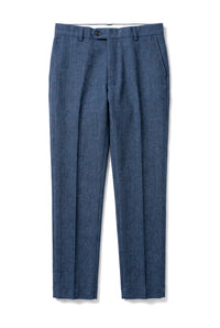 Dion - Calças masculinas em tweed azul com padrão espinha de peixe