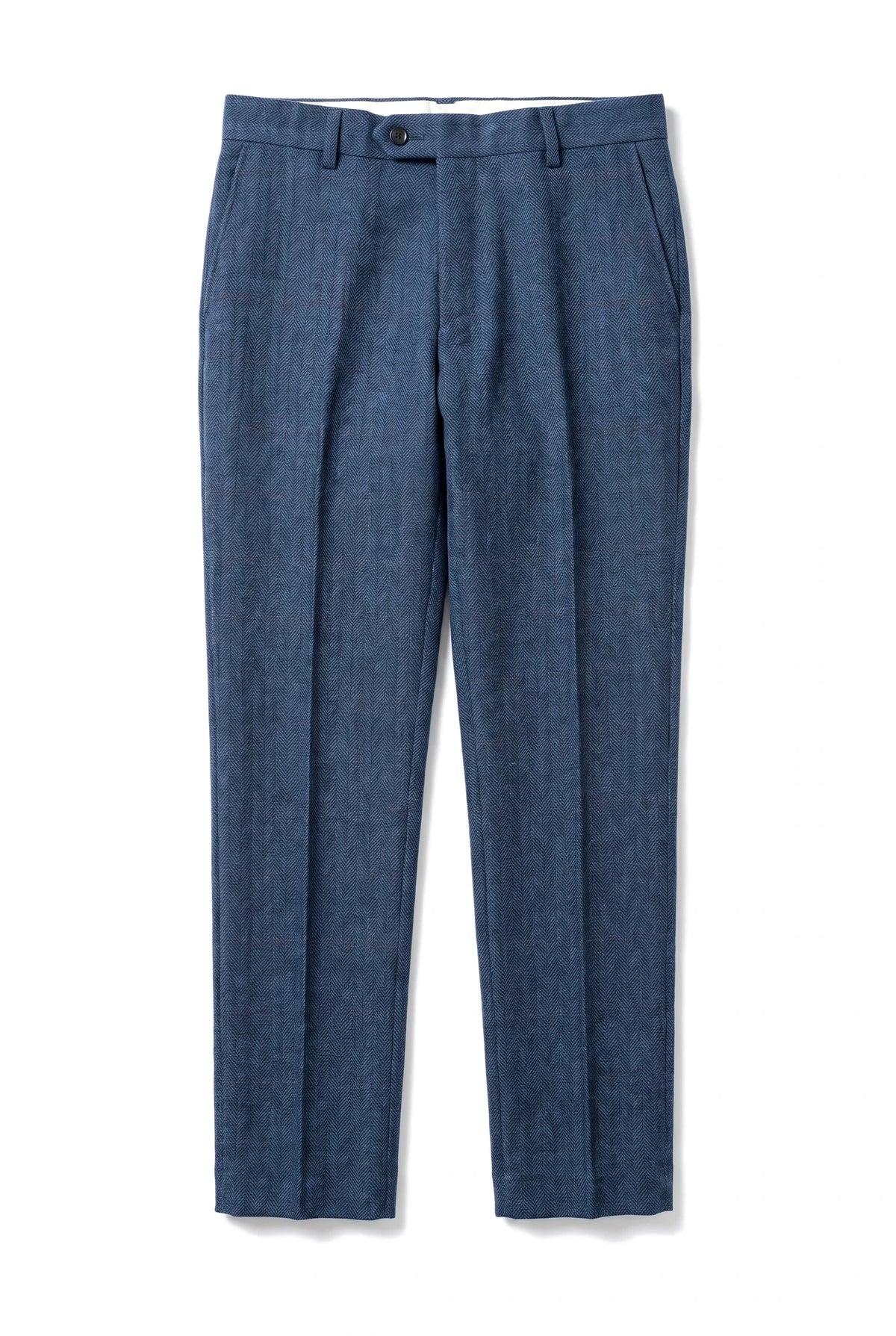 Dion - Calças masculinas em tweed azul com padrão espinha de peixe