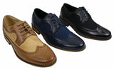 Sapatos Brogue Masculinos de Couro, Designer Italiano, Elegantes e Casuais, nas cores Marrom, Preto e Azul Marinho, Estilo Retrô