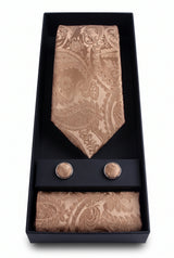 Conjunto de gravata masculina bronze com estampa paisley