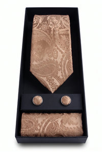 Conjunto de gravata masculina bronze com estampa paisley