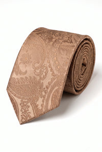 Conjunto de gravata masculina bronze com estampa paisley