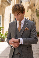 Conjunto de gravata masculina bronze com estampa paisley
