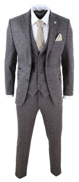 Terno masculino de tweed xadrez marrom de 3 peças - STZ17