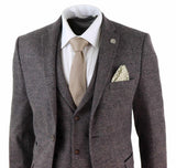 Terno masculino de tweed xadrez marrom de 3 peças - STZ17