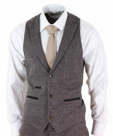 Terno masculino de tweed xadrez marrom de 3 peças - STZ17