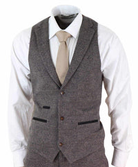 Terno masculino de tweed xadrez marrom de 3 peças - STZ17