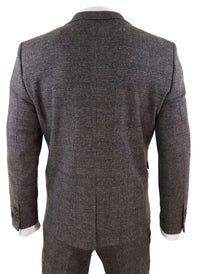 Terno masculino de tweed xadrez marrom de 3 peças - STZ17