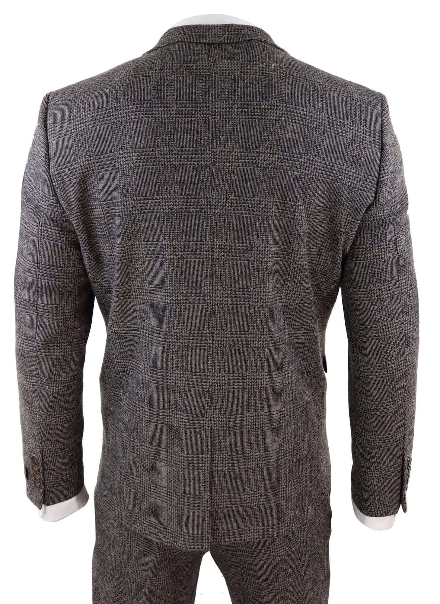 Terno masculino de tweed xadrez marrom de 3 peças - STZ17