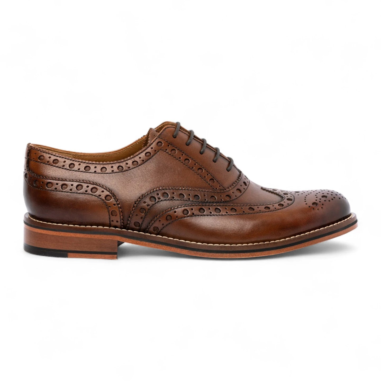 Sapatos Oxford Brogue Wingtip Masculinos em Couro Marrom