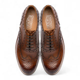 Sapatos Oxford Brogue Wingtip Masculinos em Couro Marrom